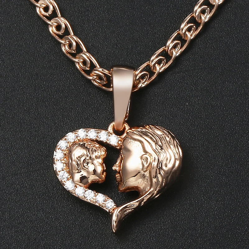 

585 Rose Gold Womens Pendant Necklace Dropshipping Hollow CZ Mother Kid Heart Shaped Pendant Necklaces For Women Jewelry DGP370