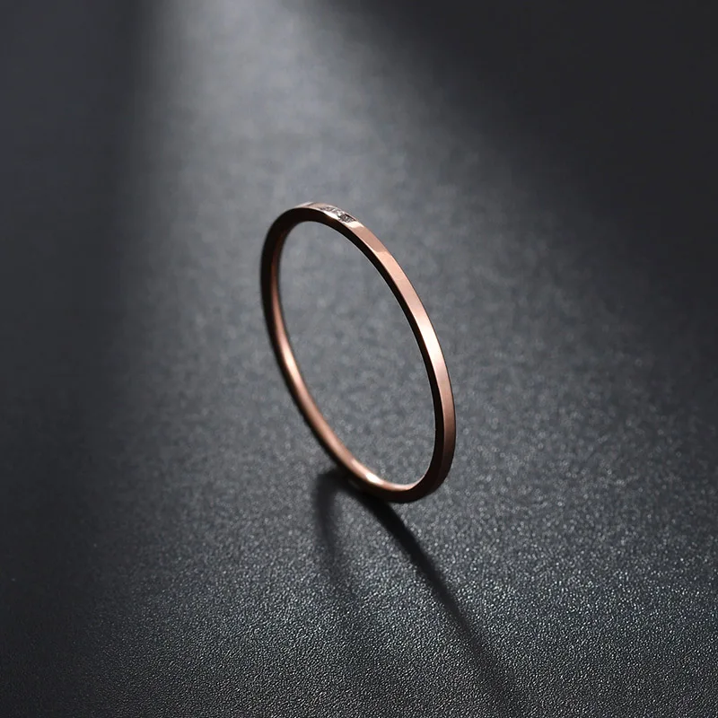 ELSEMODE Rose Gold 1.1 mm Simple Titanium Steel Smooth Engagement Wedding Couple Rings For Women Girl Jewelry Gift