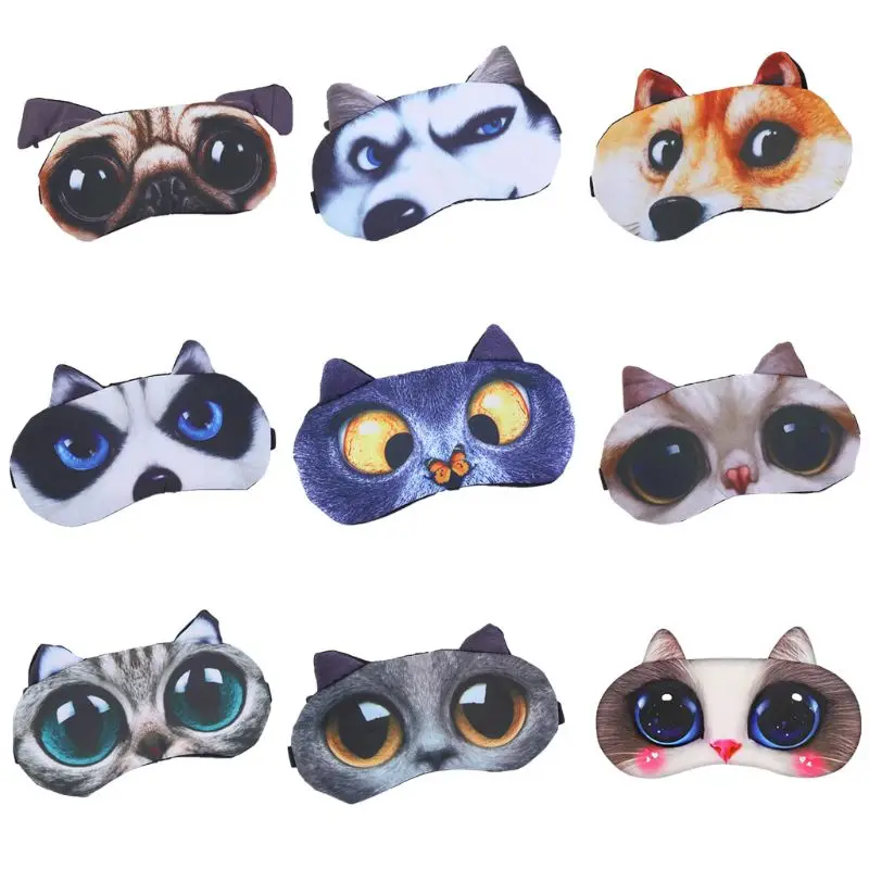 

3D Funny Cartoon Animal Cat Dog Printed Eye Patches Sleeping Mask Cotton Blindfold Portable Adjustable