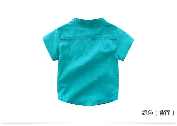 2-10 Years Kids Clothes 2018 Summer Fashion Cotton Blue Color Embroidery Flower Short Sleeve Mandarin Collar Birthday Boy Shirt (4)