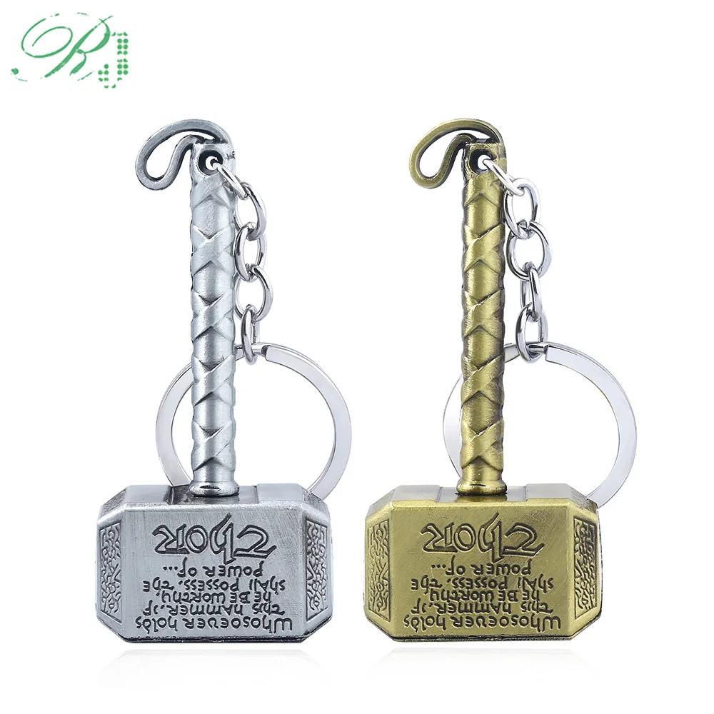 

RJ Hot Thor Hammer Keychains Avengers Iron Man Keyring Loki Mjolnir Axe Thanos Sword Key chains Men Fans Jewelry Gift