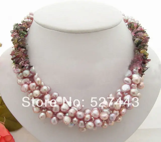 

Wholesale free shipping >>Excellent !! Purple Pearl@@Natural Tourmaline Necklace