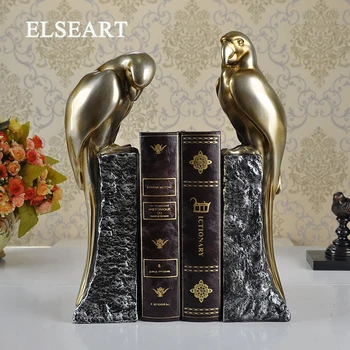 

Elseart golden color parrot Resin Bookend Shelf Bookend Holder Office Supplies Home Decoration Book Stand