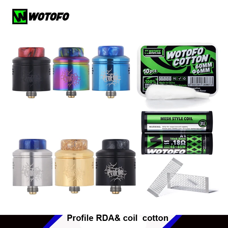 Оригинальный Wotofo профиль RDA 24 мм бак атомайзера с 10 шт wotofo a1 сетка катушка 0.18ohm