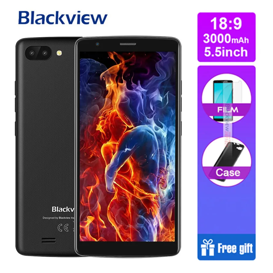 Оригинальный смартфон Blackview A20, 1 ГБ ОЗУ, 8 Гб ПЗУ, четырехъядерный процессор MTK6580M Android GO, 5,5 дюймов, 18:9 экран, 3G, двойная камера, мобильный