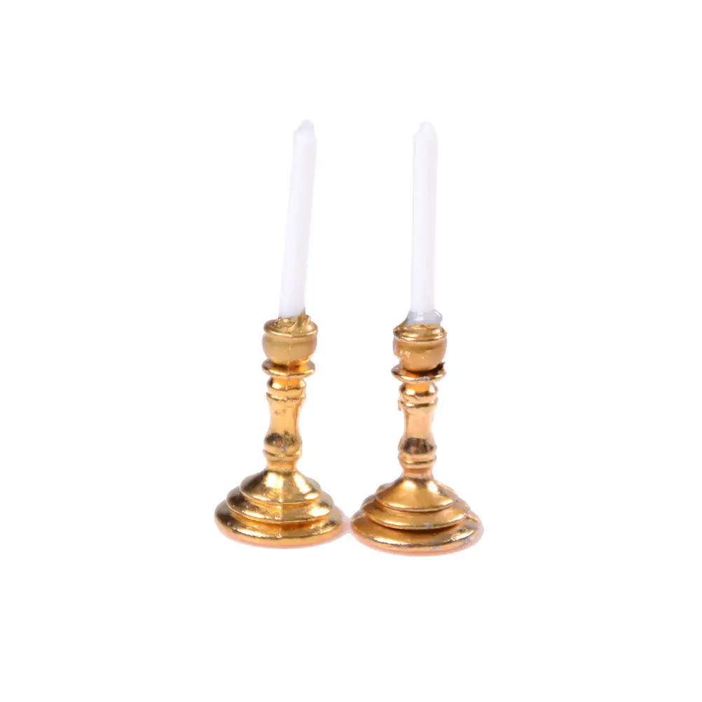 

1 Pair Of 1:12 Miniature Candlesticks White Candles Doll Accessories Dollhouse Decor