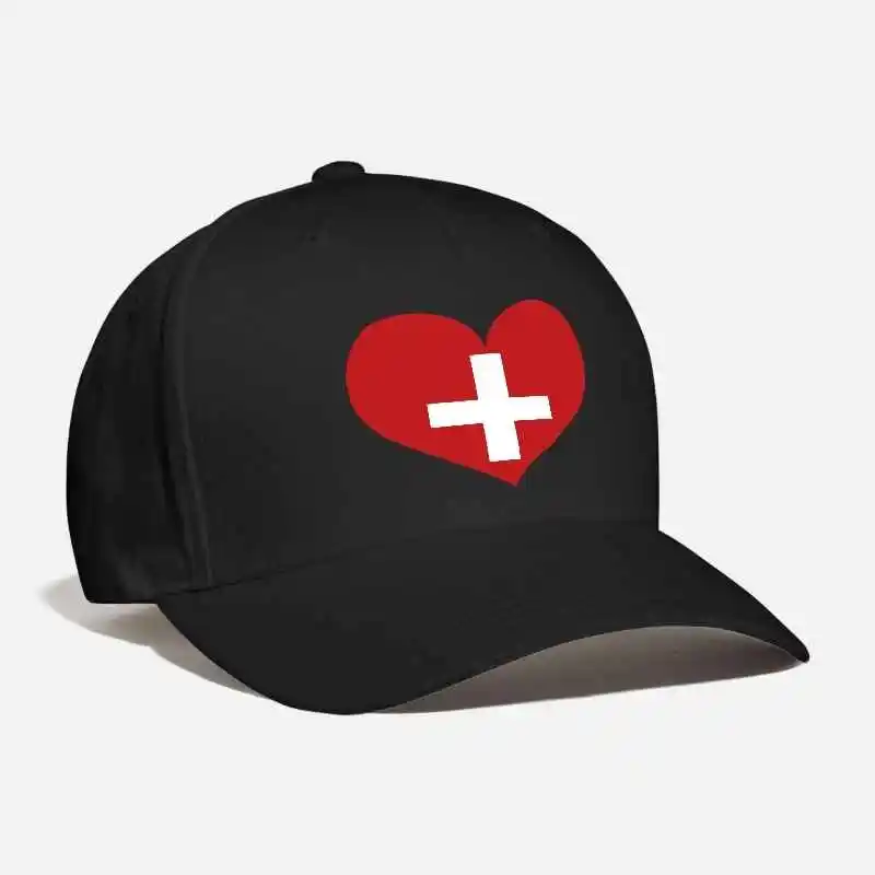

Love Switzerland Heart Customized Embroidery armed battle flag guard security shelter Schweiz Shield Curved Dad Baseball Cap