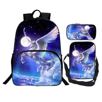 

Cute Colorful Unicorn School Bag Set for Teenage Girls 3pcs Junior Primary Student Kids Schoolbags Children Bookbags