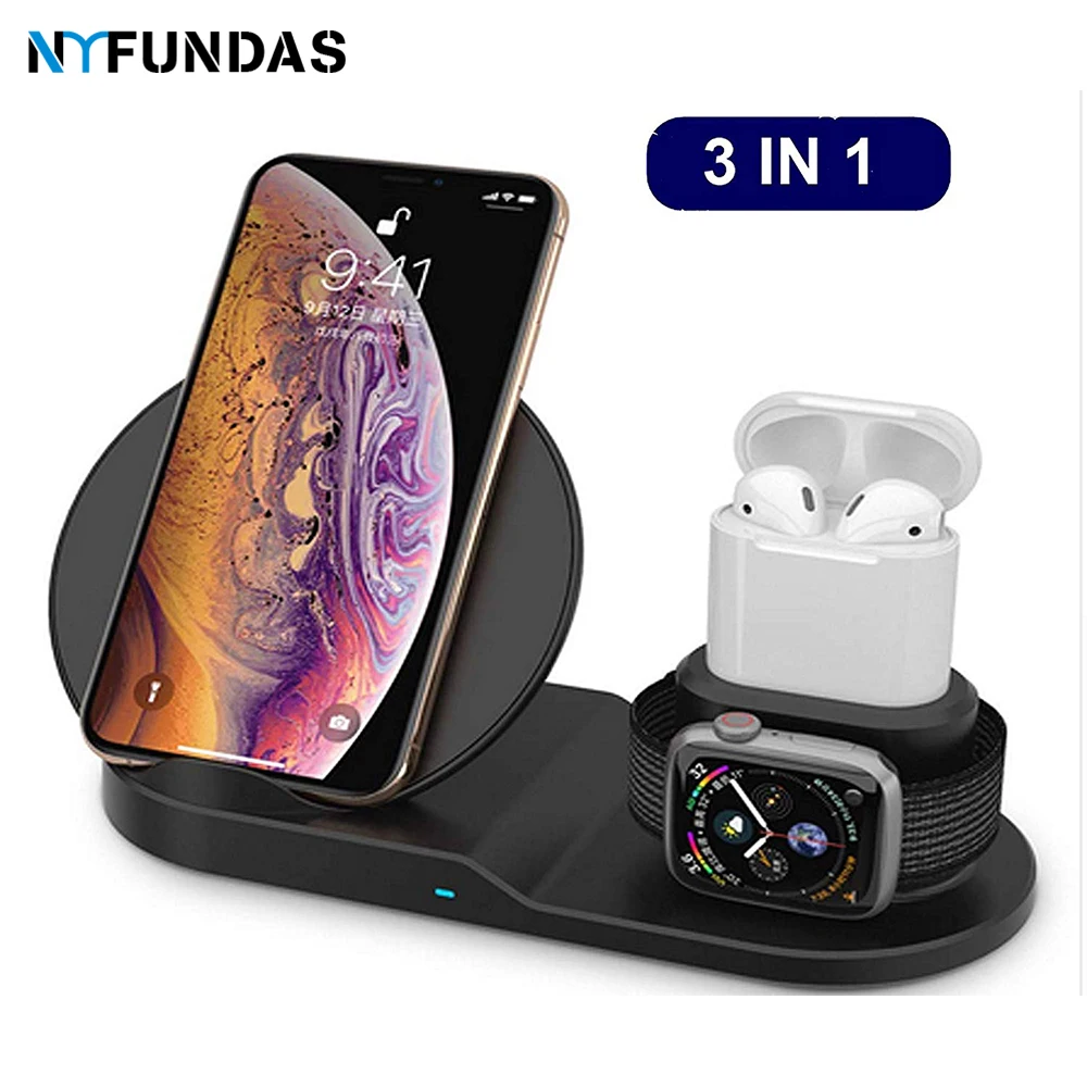 

NYFundas wireless charger 3 in 1 Wireless Charging Stand for Apple Watch series 4 3 2 iphone XS MAX XR 8 plus X Airpods iwatch