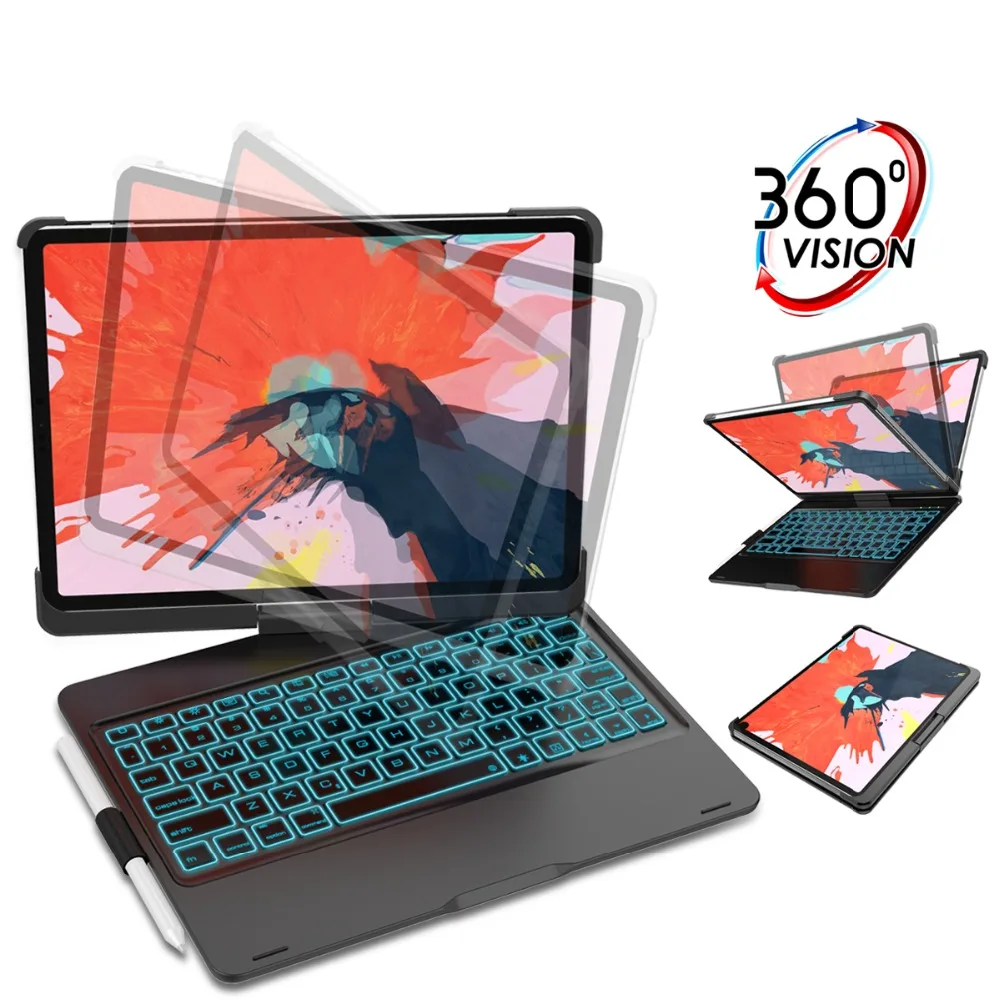 

For iPad Pro 11 2018 Case Backlight USA Bluetooth Keyboard 360 Degree Rotate Back Cover For iPad Pro 11 Inch 2018 Keyboard Stand