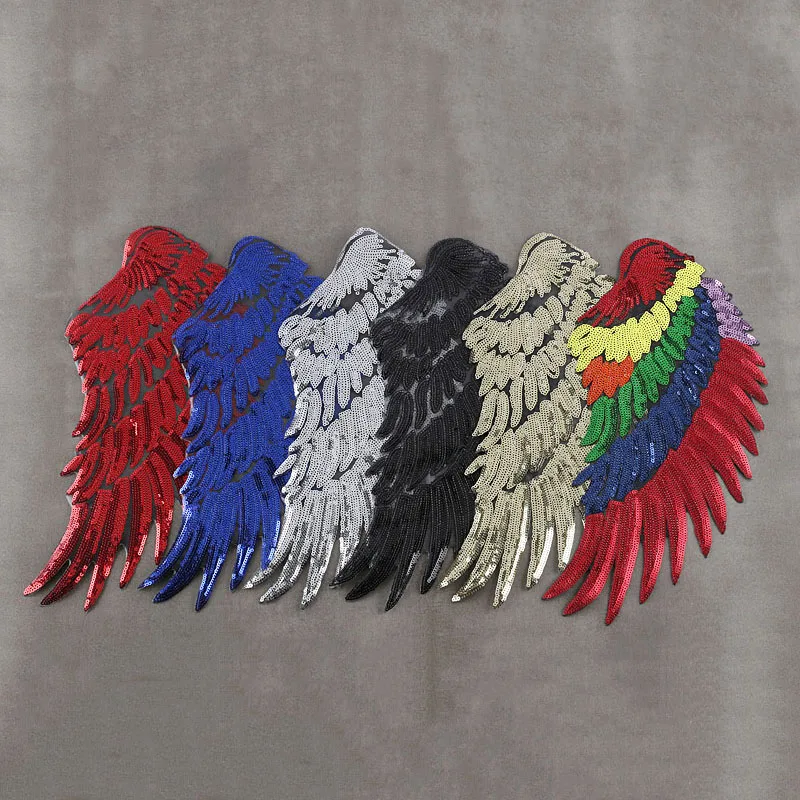 

32*33cm Angel Wings Sequin Patch Applique Sewing Iron On Patches For Clothing Stickers Jeans Fabric Patch Sewing Supplies