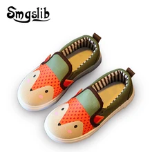 Девушки холст shoes весна осень мультфильм фокс распечатать работает кроссовки детей kids shoes мягкие и удобные плоские school shoes