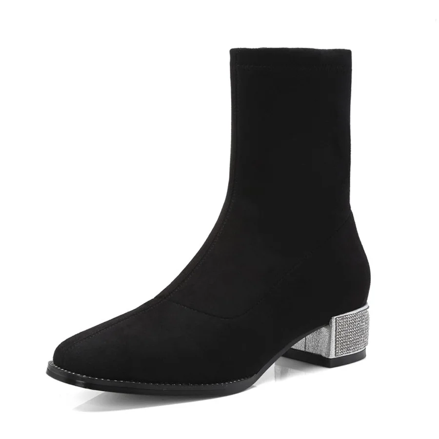 Chaussette Mi Solide Noir Bling Stretch En Prova Nouveau Femmes Courtes 2018 rose Chunky Bottes Cristal Automne Hiver Perfetto Daim Talon dBhrQCxts