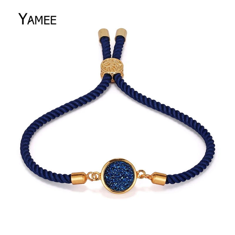 

Round Natural Crystal Rope Bracelet Blue Natural Stone Druzy Adjustable Braid Bracelet Fashion Crystal Charm Bracelets For Women