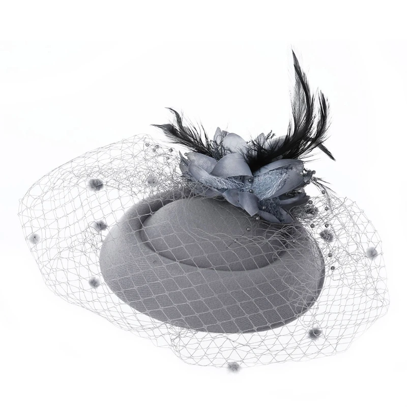 

Fascinating Hair Clip Headband Hat Bowler Feather Veil Wedding Party New Hair Clip W15