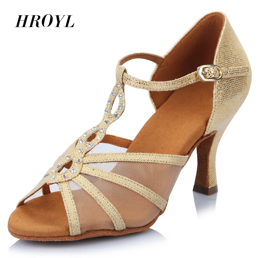 HROYL Women Latin Ballroom Tango Dance Shoes Ladies Girls Rhinestones