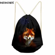 INSTANTARTS животное лиса печать небольшой шнурок сумки Повседневный струнный рюкзак сумка для ежедневного хранения девочек мальчиков Cinch Sack школьные сумки
