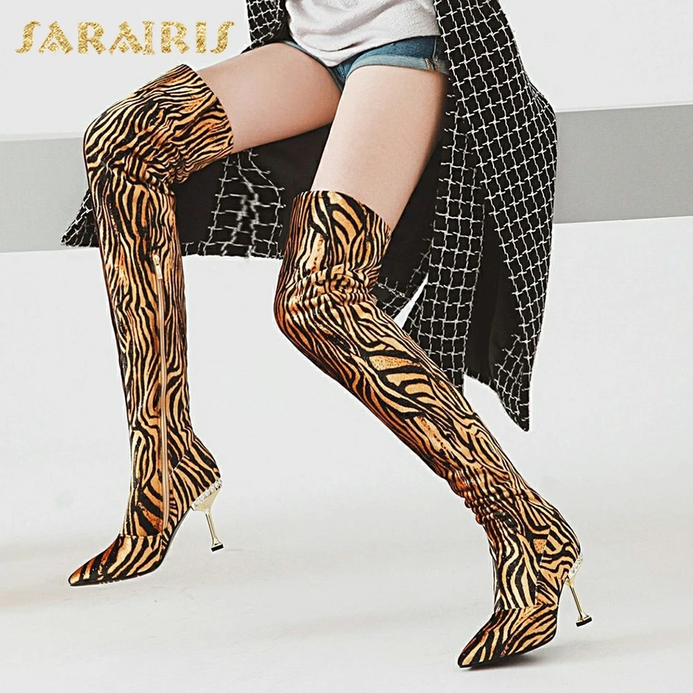 

SARAIRIS plus Size 32-43 Cow Suede Shoes Woman Party Boots Pointed Toe Thin Heels Over The Knee Boots Woman Shoes