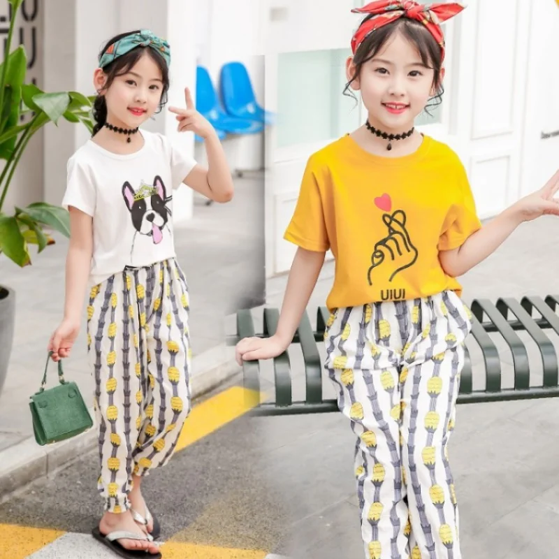 

Girls Summer Suit New Children's Wear Casual Anti-mosquito Pants Children's Clothing Girls Than Heart Short Sleeve Two-piece Set
