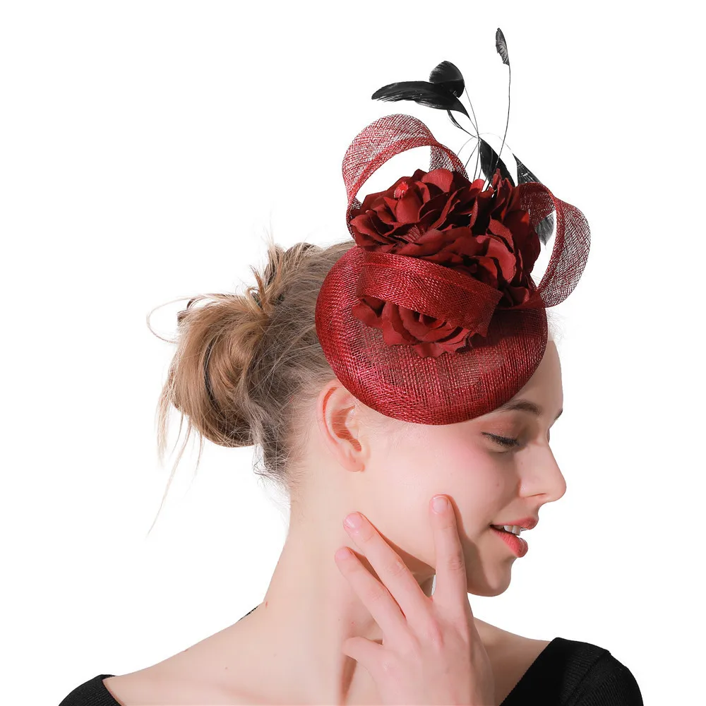 Цвет красного вина Свадебные аксессуары Fascinator белье чародей заколки свадебная фата шляпа женские украшения головной убор стиль