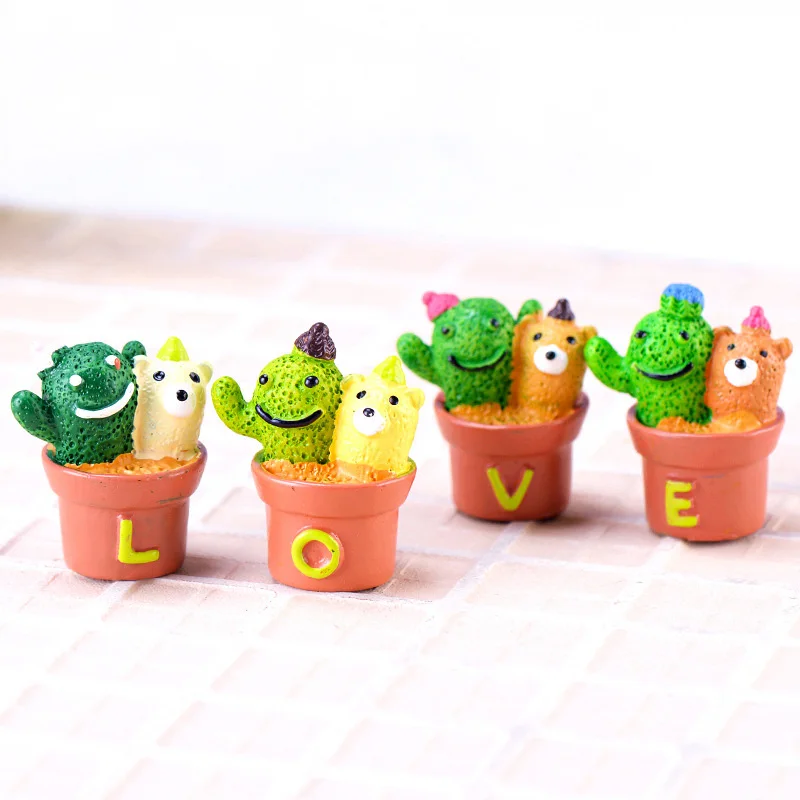 4 шт./компл. модель LOVE Cactus в горшках миниатюрная фигурка сказочный сад кукла для
