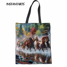 INSTANTARTS Женская Повседневная сумка-шоппер Льняная сумка 3D фирменный дизайн Crazy Horse Печать Большая емкость женские сумки Холщовая Сумка
