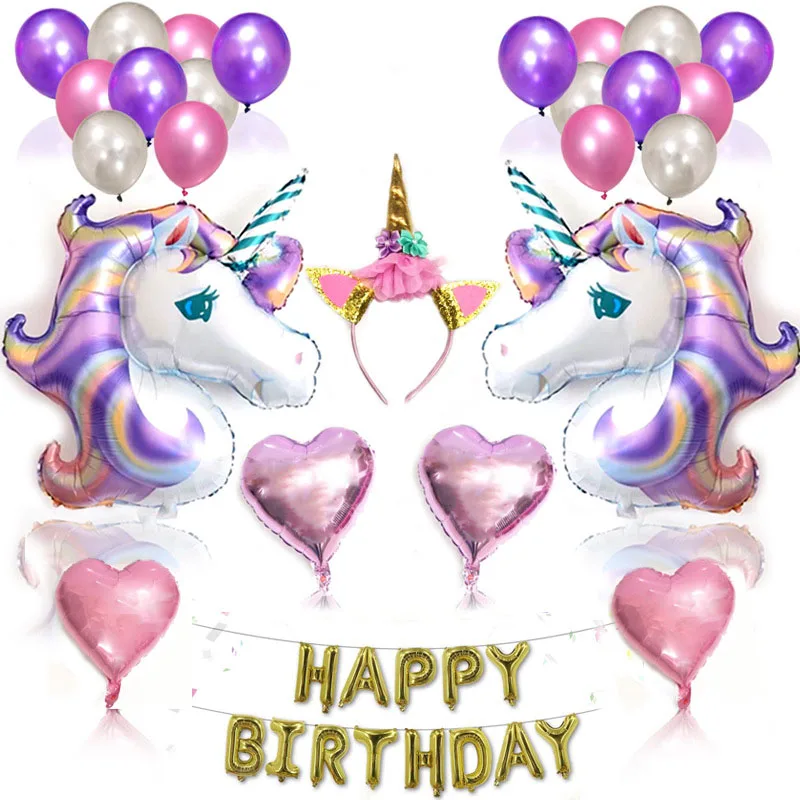 

Latex Balloon Party Decor Set Kids Purple Pink Headband anagram Rainbow Unicorn Heart Foil Balloons Birthday Party Decorations