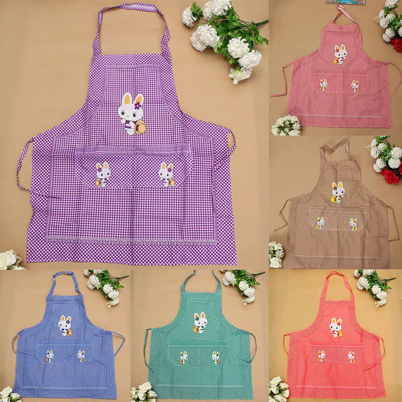 

Cartoon Apron Rabbit Kitchen Double Pocket Household Supply Mothers Adults For Chefs Butcher Cooking Craft Baking Apron Bib