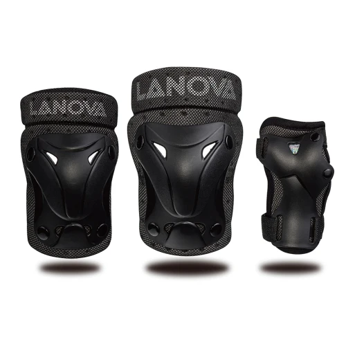 LANOVA gear Детский Молодежный защитный набор, наколенники и налокотники с наручными щитками для мульти-видов спорта на открытом воздухе - Цвет: BLACK