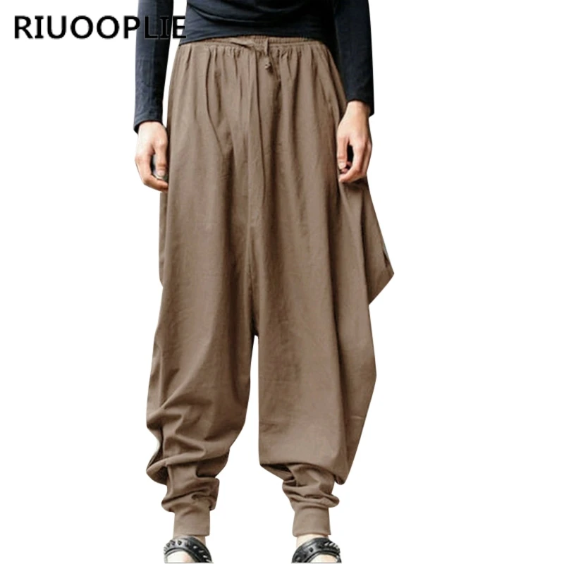 RIUOOPLIE New Men s Casual Harem Japanese Trousers Retro Cotton Linen Hakama Pants 4