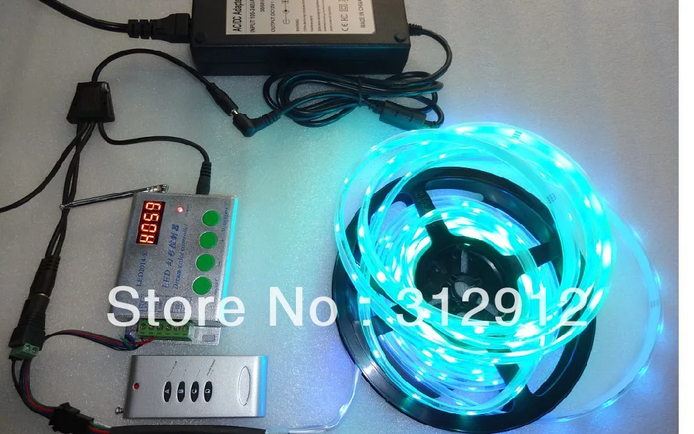 

5m DC12V 30leds/m 10pcs ws2811 ic/meter ip66 strip+TH2014-X RF pixel controller+12V/5A power adaptor kit