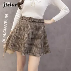 Jielur 2019 осень весна шикарные шерстяные юбки женские корейские Ретро с высокой талией клетчатая юбка милая девушка трапециевидной формы S-XXL