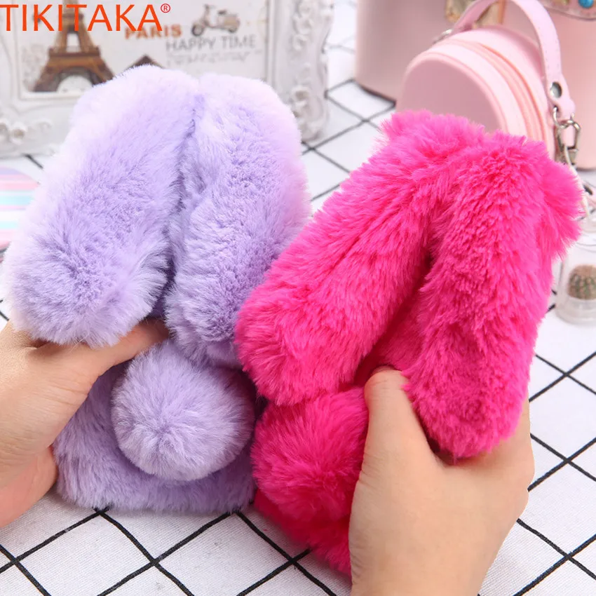 

Cute Rabbit Ears Tail Phone Case For Samsung S10 S7 Edge S8 Plus Warm Plush Fur Rabbit Cases For Galaxy S8 Winter Coque