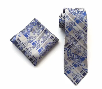 

8cm Classic Men Necktie Set Woven Handmade Ties Paisley Plaids Handkerchief Sets