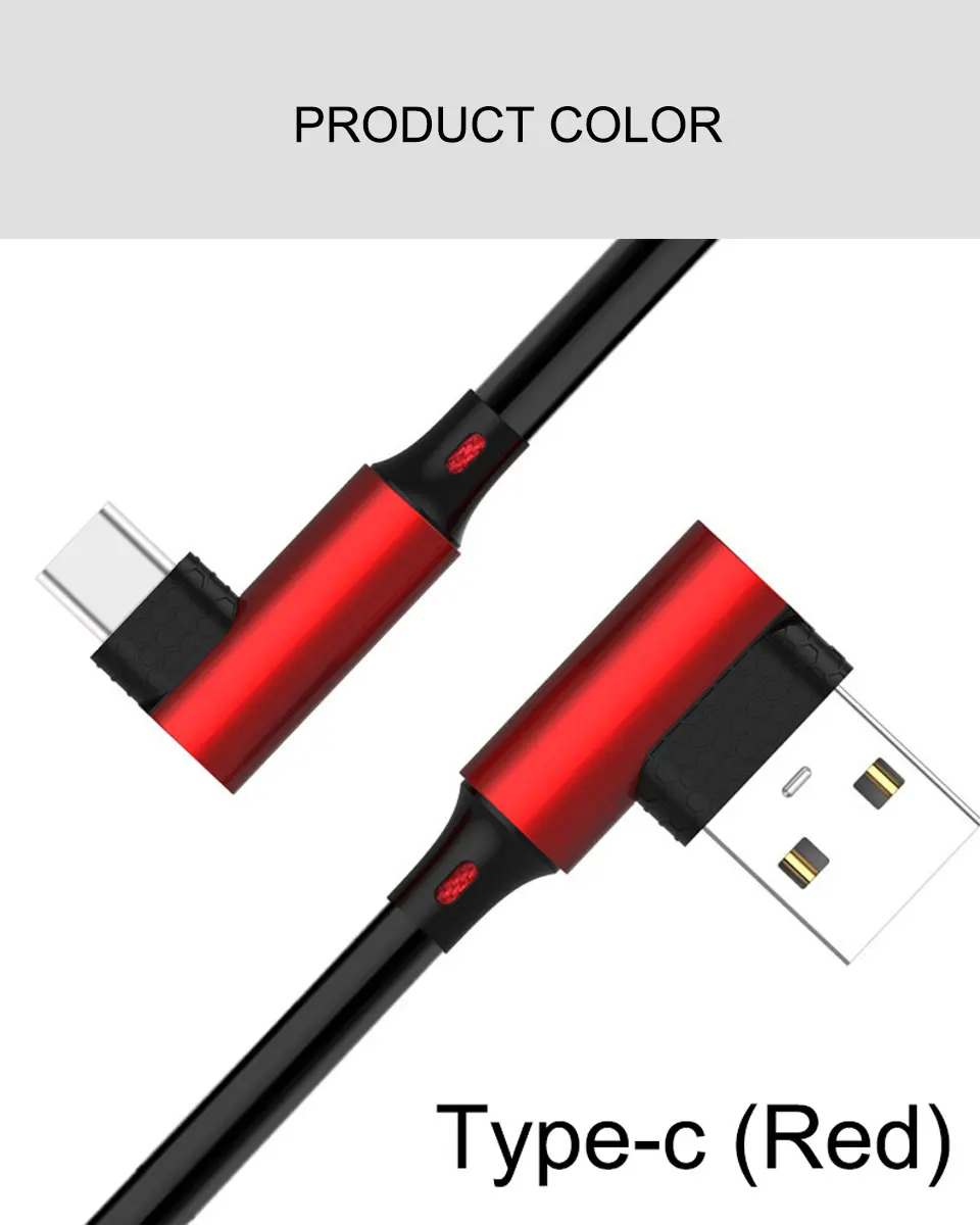 Dual 90-degree Angled Head Type-c USB Data 1m Mobile Phone Play Games Elbow Charging Line Fast Charging 5V 2.5A Copper Header (11)