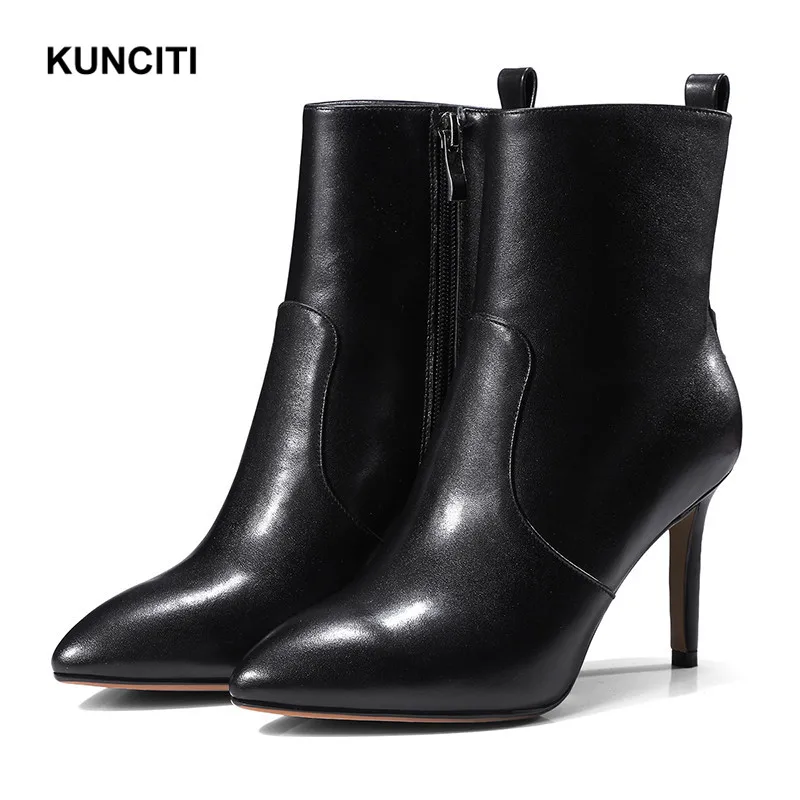 2018 Chaussons Inside Haute D68 plush Hiver Cuir Inside Piste Rue Black Leather Sexy Dames Kunciti En Chaussures Chaud Femmes Super Talon Véritable Rivet Cheville Bottes rwYrSqUf