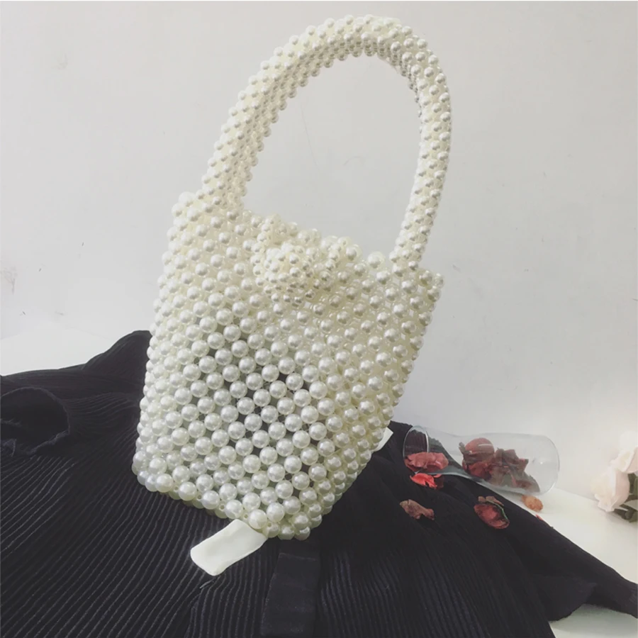 

2018 Luxury Hand-woven Pearl Bag Brand Women Handbag Evening Dinner Elegant High Quality Bucket Bag Retro Designer Beach Handbag