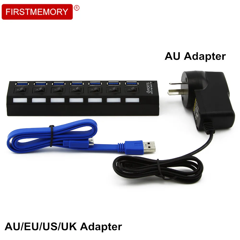 Micro 7 портов USB 3,0 концентратор портативный супер скорость 5 Гбит/с usb-хаб разветвитель AU/EU/US/UK внешний адаптер питания для ПК ноутбук компьютер