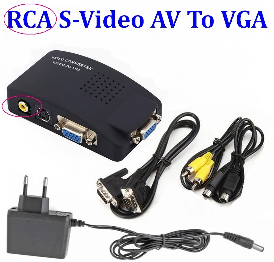 100 комплект AV S Video BNC / RCA Композитный видео в ПК ноутбук VGA ТВ конвертер адаптер