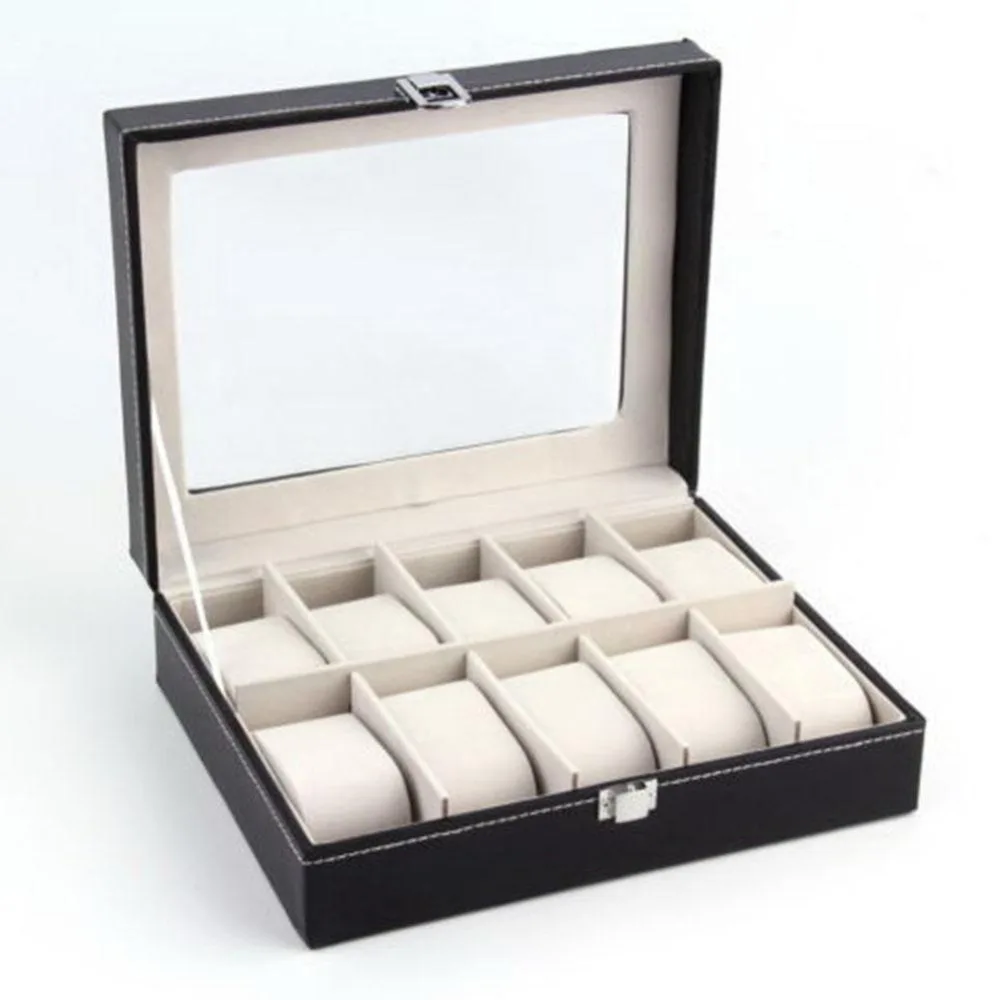 

Practical 10 Grids Retro Black Wooden Watch Box Display Case Durable Jewelry Collection Storage Watch Organizer Box Watch Casket