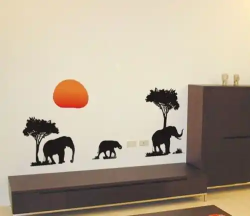 African Elephants Tree Sunset Wall Animal Sticker Decor Wallpaper Kitchen Waterproof
