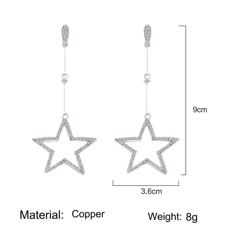 Корейский тренд сережек Серебристые звезды Геометрическая круглая неровность Висячие Серьги Кристалл Длинные вечерние ювелирные изделия - Окраска металла: ez196yin