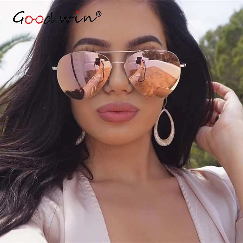 

Good Win Aviation Pilot Women Men Sunglasses Luxury Brand Designer Reflective Fashion Mirror Sunglasses Female Rose Gold