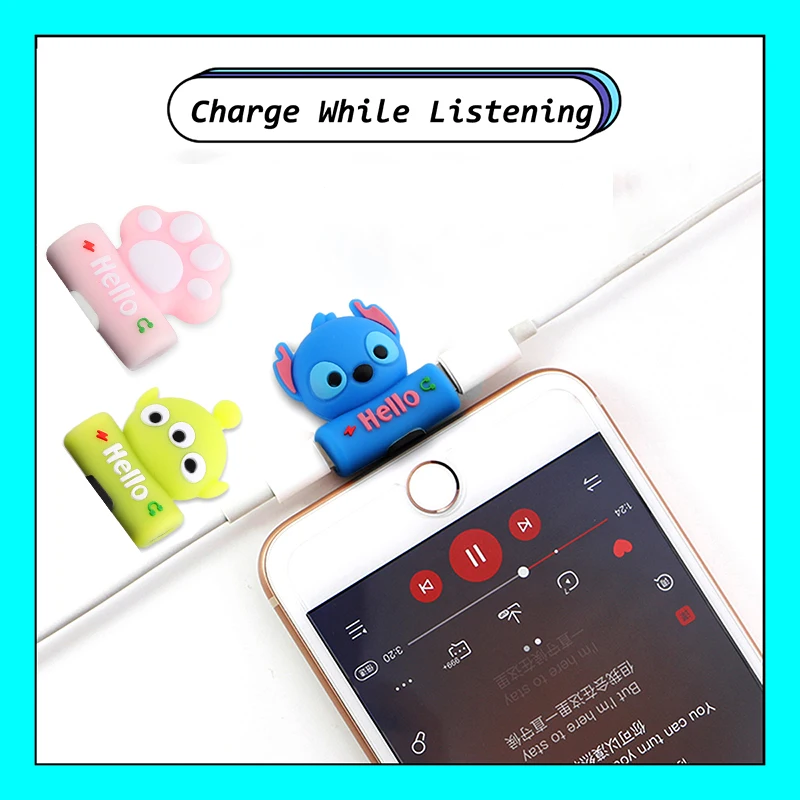 

Cartoon Stitch Earphone Adapter Mobile Case for Iphone 8 7 Plus X Xr Heaphone Charger Splitter Cover Phone Adaptador Accessories