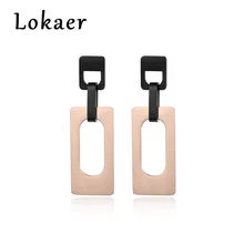 Lokaer Новое поступление двойные прямоугольные титановые стальные классическая роза золотого цвета женские серьги вечерние женские ювелирные изделия E170720433R
