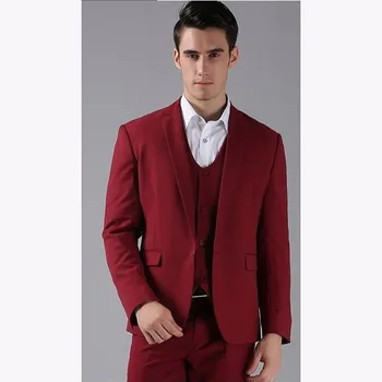 

Side Slit Classic Fit Notch Lapel burgundy Groom Tuxedos Groom mens Suit Wedding Party Suits for men 2017 (Jacket+Pants+Vest)