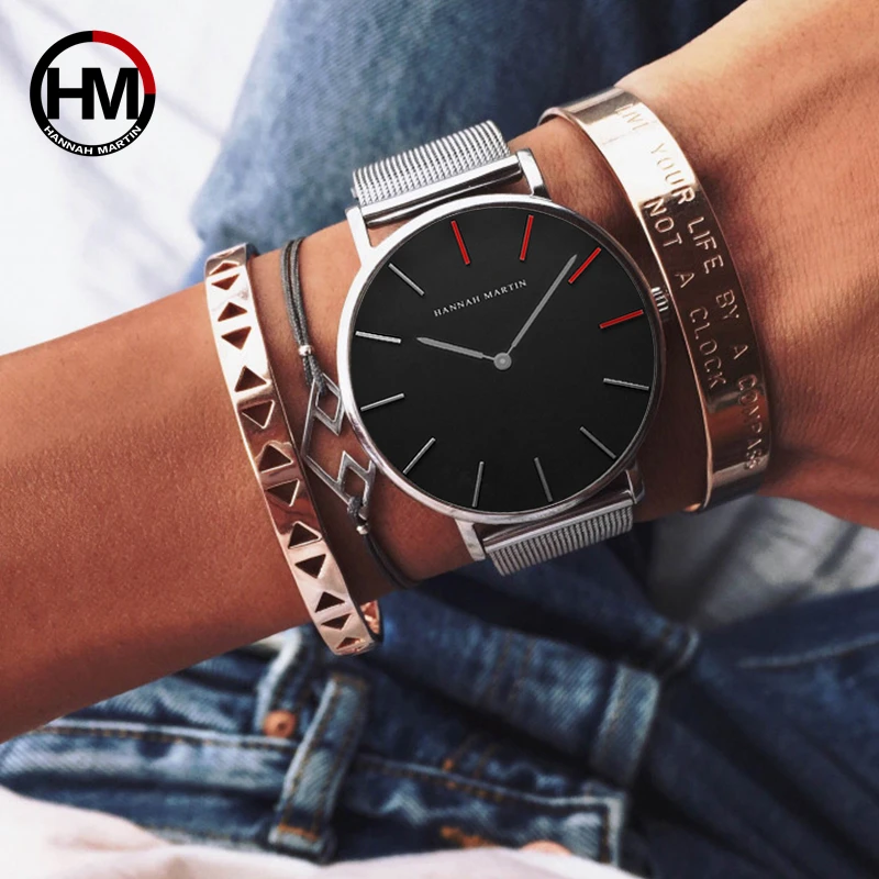 

New Designer 2018 Luxury 4 Red Pointers Japan Quartz Movement Waterproof Women Silver Stainless Steel Mesh Band Ladies Watch