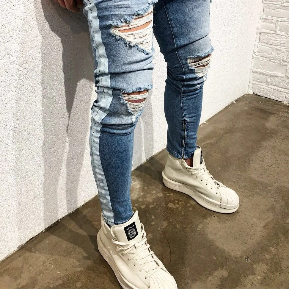 Горячая Мода 2019 г. деним для мужчин high street Ветер ноги рваные хип хоп маленькие ковбойские брюки для девочек эластичные дизайн Байкер Джинс