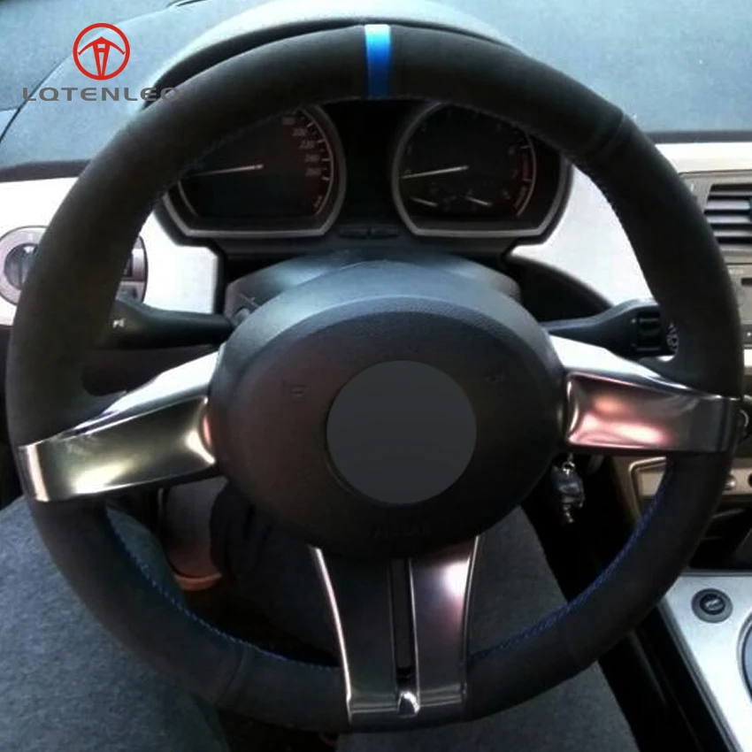 

LQTENLEO Black Suede DIY Hand-stitched Car Steering Wheel Cover for BMW Z4 2003 2004 2005 2006
