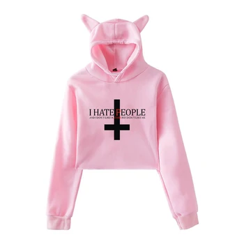 

I Hate People new K-pop trend street sweatshirt sexy cat ears hooded sweatshirt new cute girl cat ears hoodie